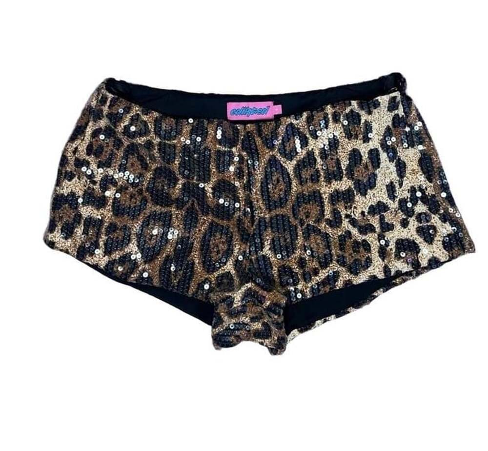 Edikted Leopard Sequin Micro Shorts Size S Brown Sparkly Y2K Rave Booty